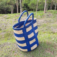 Cesto Piaçava Azul E Branco Ba