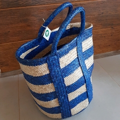 Cesto Piaçava Azul E Branco Ba - Sambaki Brasil