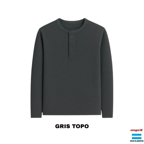 Remera Manga Larga de Ribb de Algodon con Boton