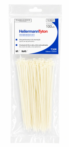 Precinto T30R Blanco 150x3.5mm Bolsa x100 - Hellerman
