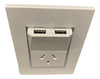 Llave Cambre Bauhaus Usb Doble + Toma Blanco Ribete Aluminio