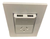 Llave Cambre Bauhaus Usb Doble + Toma Blanco Ribete Aluminio