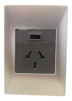 Llave Cambre Sxxii Gris Toma Usb + 220v Aluminio