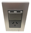 Llave Cambre Toma + Usb Doble Bauhaus Gris Ribete Aluminio