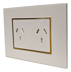 Llave Cambre Bauhaus Toma Doble Oro Y Blanco