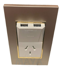 Llave Cambre Bauhaus Usb Doble + Toma Blanco Oro Y Champagne