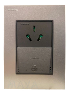 Llave Cambre Toma + Usb Doble Bauhaus Gris Ribete Aluminio - comprar online