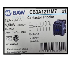 Contactor Tripolar Baw 12a Bobina 220v + 1na 1nc - Electricidad MAVA
