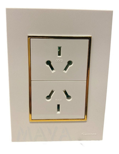 Llave Toma Doble Vertical Cambre Bauhaus Oro Y Blanco