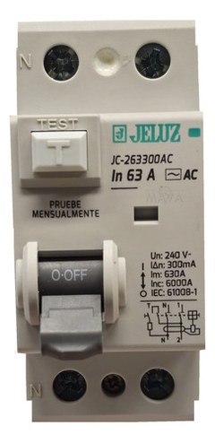 Disyuntor Diferencial Bipolar 2x63a 300ma Jeluz