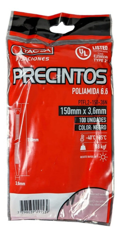 Precintos Prensacable 150mm X 3.6mm Tacsa X 100 Unidades Col