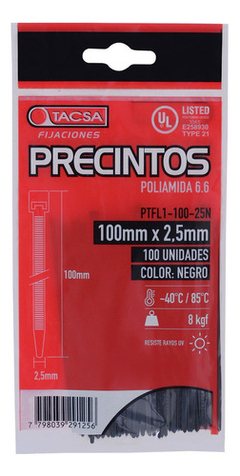 Precintos Prensacable Tacsa 100mm X 2.5mm X 100 Unidades Col - comprar online