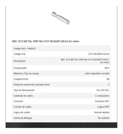 Sensor Inductivo Rasante Sn 4mm M12 Pnp Conector M12 en internet