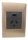Llave Cambre Sxxii Toma Usb + 220v Gris Y Champagne