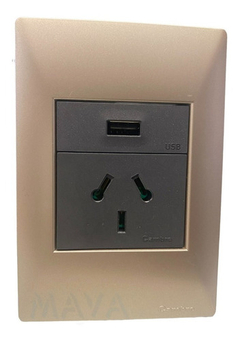 Llave Cambre Sxxii Toma Usb + 220v Gris Y Champagne