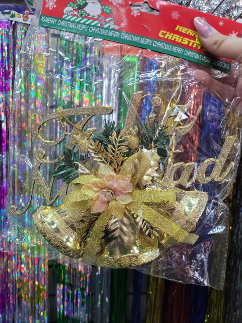 Adorno colgante campanas Feliz Navidad dorado