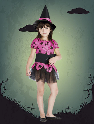 Disfráz Brujita Fucsia Flúo "Candela"