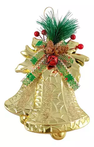 Adorno colgante campana doble dorada