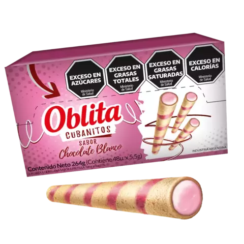 Cubanitos Oblita sabor chocolate blanco rosa caja x 48u