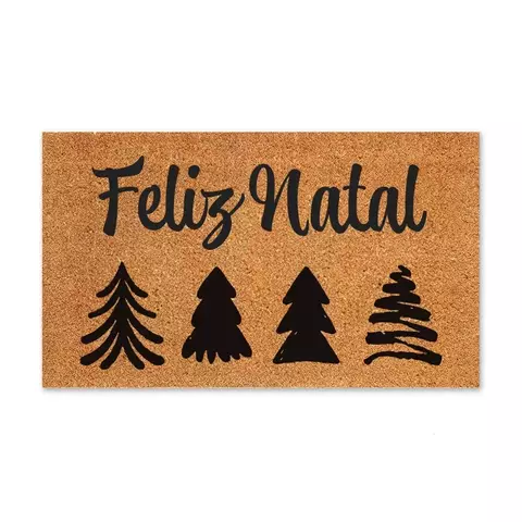 Capacho em fibra natural de coco - Feliz Natal - árvores