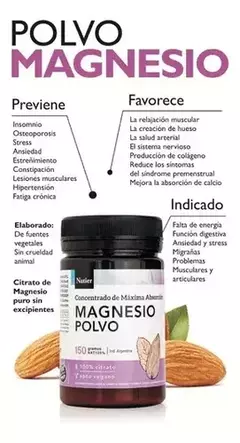 Magnesio En Polvo Natural Máxima Absorción Natier 150g - comprar online