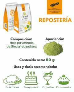 YEVIA HOJAS DE STEVIA NATURAL EN POLVO PARA REPOSTERÍA 50 GR PACK 10 UNIDADES - tienda online