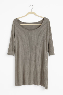 Remera manga 3/4 morley gris broches a presion al costado - comprar online