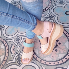 Sandalias Simona Nude, Manteca Y Turquesa