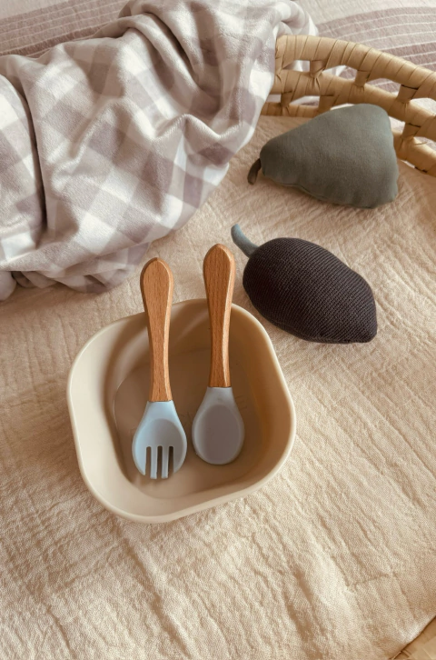 Cucharas de bamboo con silicona cubiertos alimentación