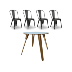 Mesa redonda smart + 4 sillas tolix pvc negras