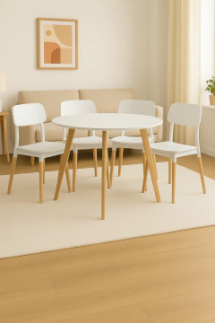 Mesa Escandinava Redonda + 4 sillas Milan - comprar online
