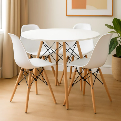 Mesa Eames redonda + 4 Sillas Eames