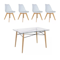 Mesa Eames Vidrio + 4 sillas Tulip