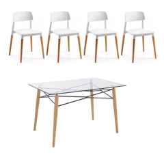 Mesa Eames Vidrio + 4 sillas Milan