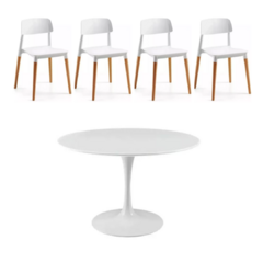 Mesa Tulip redonda de 70cm + 4 sillas Milan