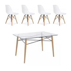 Mesa Eames Vidrio + 4 sillas Eames