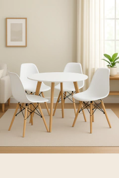 Mesa Escandinava Redonda + 4 sillas Eames - comprar online