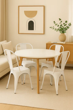 Mesa redonda Paraíso laqueada + 4 sillas Tolix PVC - comprar online