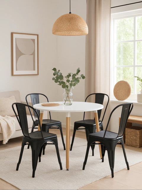 Mesa Nordica redonda + 4 sillas Tolix negras - comprar online