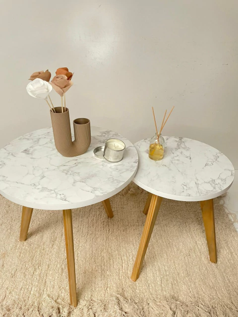 Combo Mesa ratona nordicas redondas simil marmol - comprar online