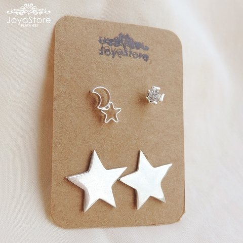 CONJUNTO DE AROS x 2 Estrella Cielo Cristal