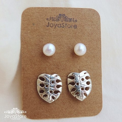 CONJUNTO DE AROS x 2 Monstera perla