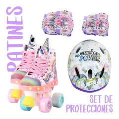 Combo Patines Zapatilla 4 Ruedas Luces Led Y Set Protectores - comprar online