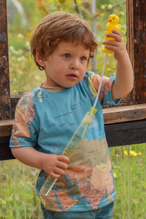 Remera Indokids Mapamundi en tonos tierra
