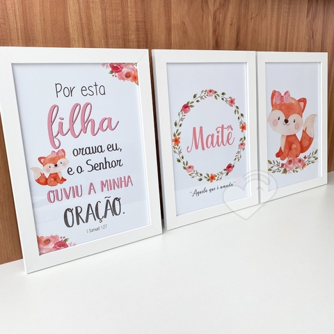 Kit Quadros Menina Raposinha bosque com nome