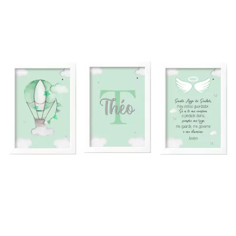 Quadros Menino balão céu aquarela verde