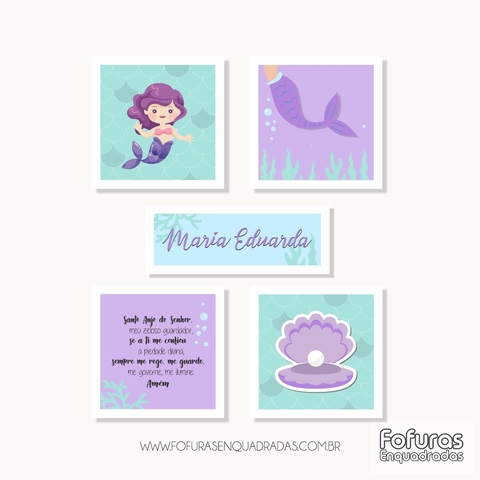Kit Quadros Menina Fundo Do Mar
