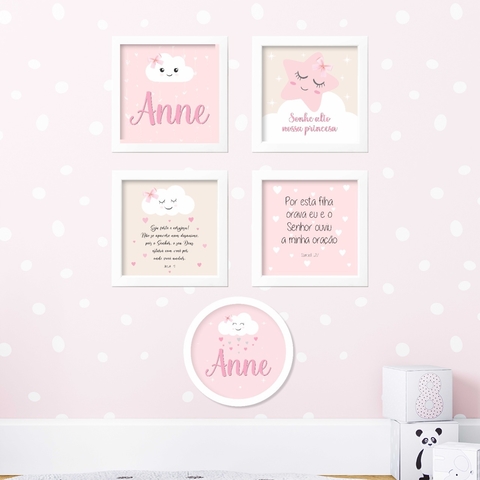 Combo Quadros Menina Nuvem Chuva de Amor e Porta Maternidade