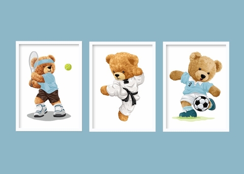 Kit Quadros decorativos Menino Ursinho Esportista