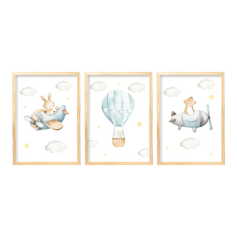 Kit Quadros decorativos balão e avião